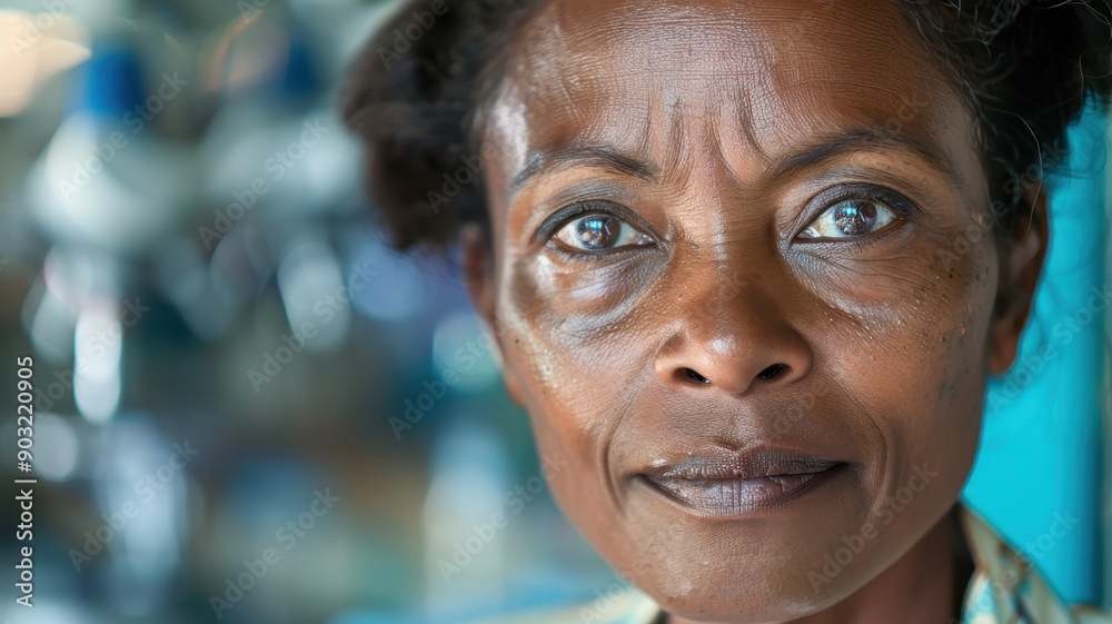 A close-up portrait of a middle-aged Malagasy female scientist A close-up portrait of a middle-aged Malagasy female scientist