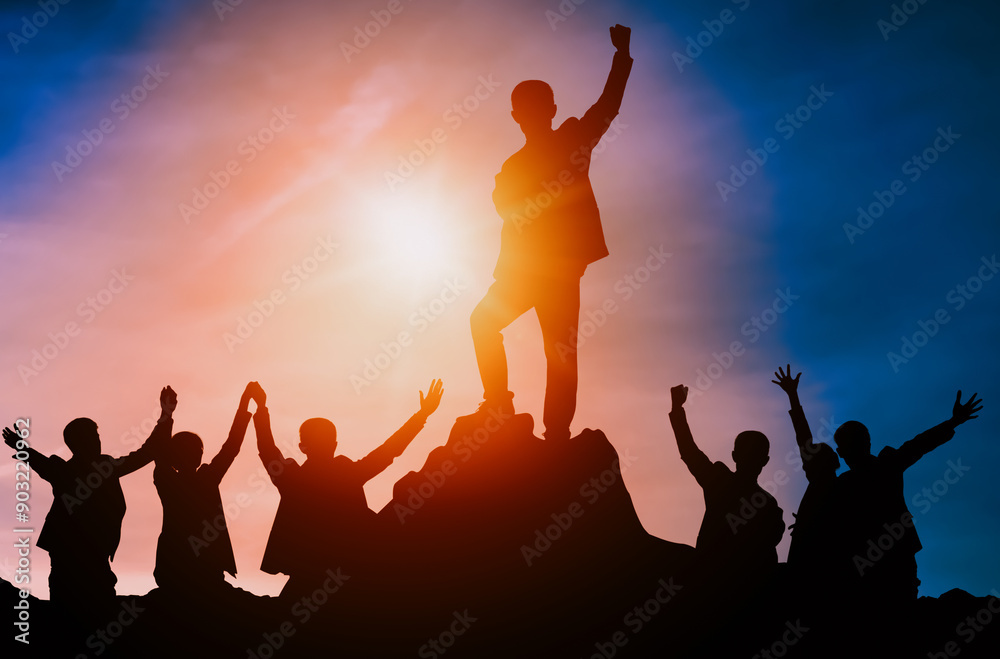 Φωτογραφία Achievement and Business Goal Success Concept - Creative business people with icon graphic interface showing employee reward giving for business success achievement