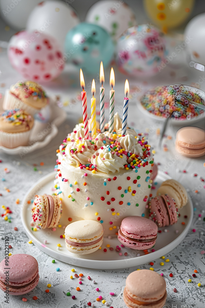 Birthday cake with candles, front view Birthday cake with candles, front view