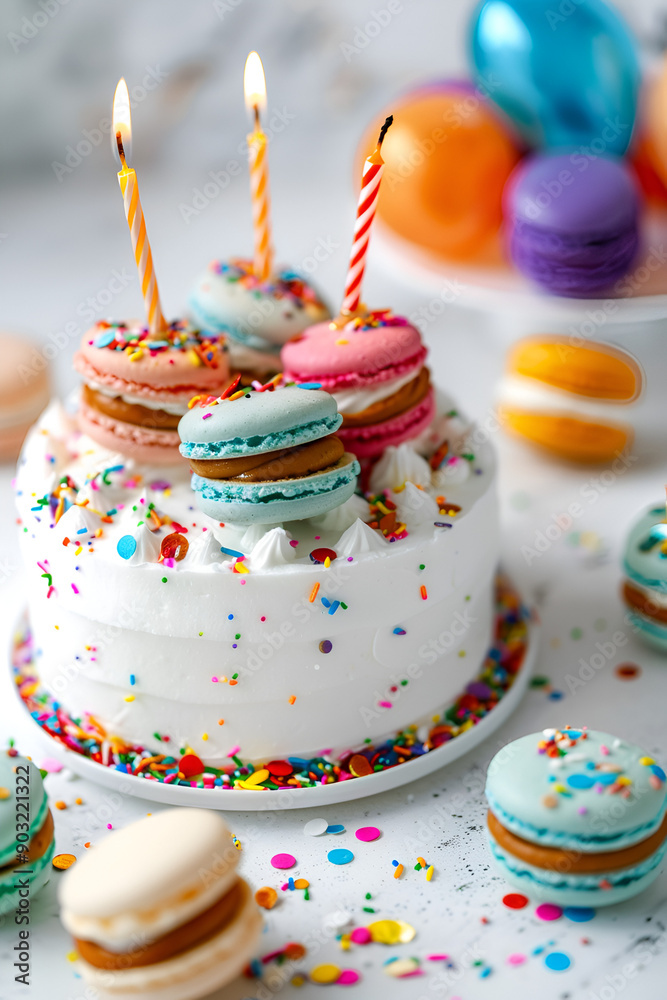 Birthday cake with candles, front view close up Birthday cake with candles, front view close up