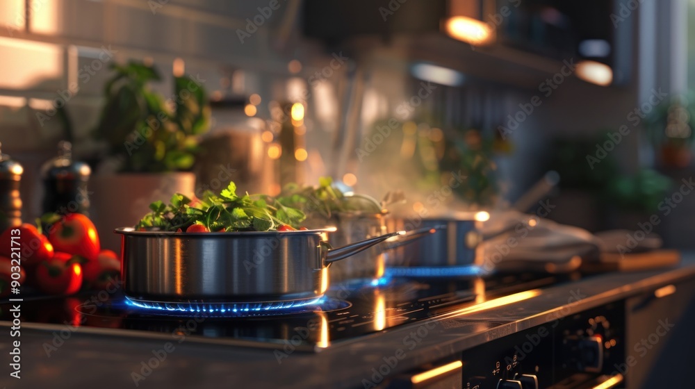Stainless Steel Pot Boiling on a Modern Electric Stovetop Stainless Steel Pot Boiling on a Modern Electric Stovetop