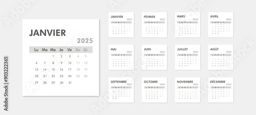 2025 calendar modern on French language. Week starts on Monday