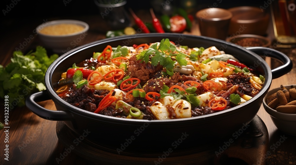 Spicy Chinese Stew in a Black Pot Spicy Chinese Stew in a Black Pot