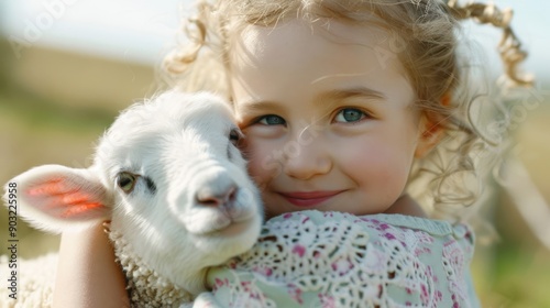 A baby is laying on the grass next to a sheep