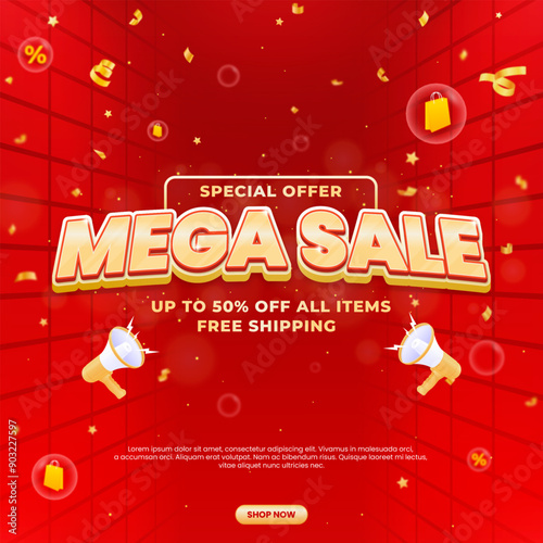Realistic flash sale promo banner template with discount to promote your business