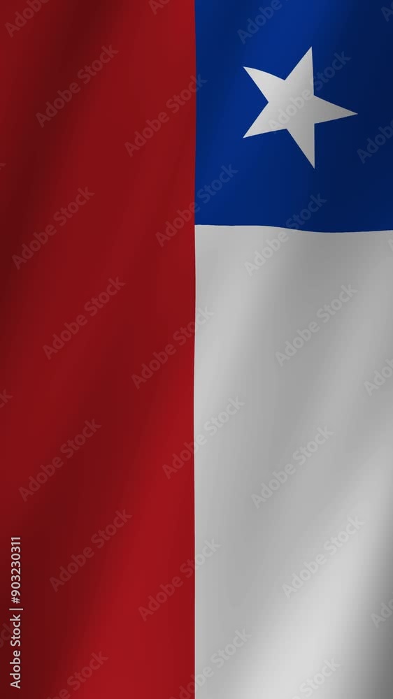 Vertical Chile Flag footage video waving in wind, Flag of Chile waving animation