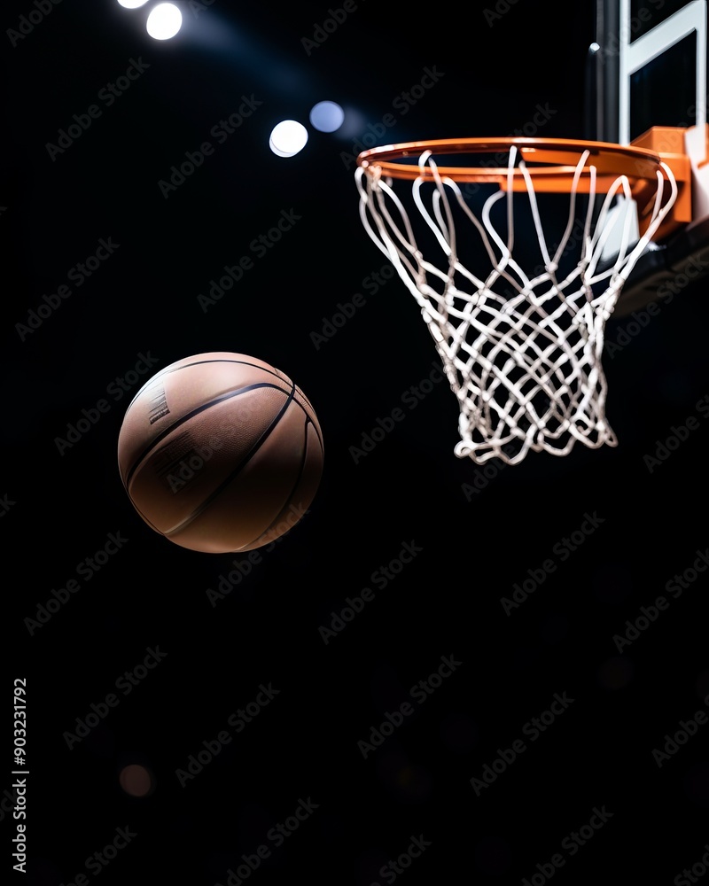 Basketball soaring towards the hoop, game action shot , close-up sports photography Basketball soaring towards the hoop, game action shot , close-up sports photography