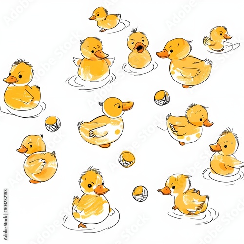 Cute Ducklings Playing in Water.