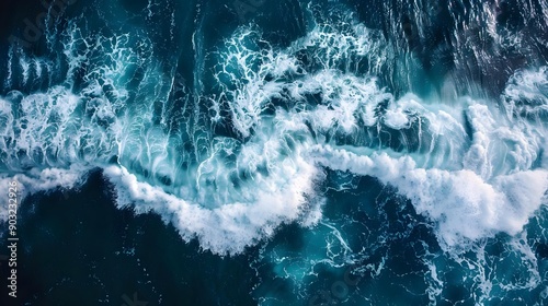 Aerial view of waves in the ocean splashing
