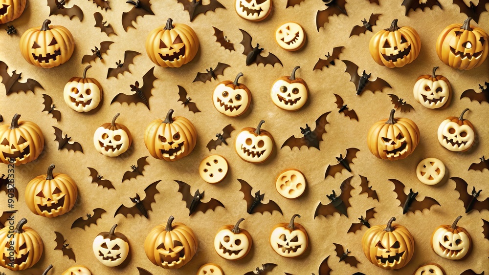 Halloween pattern with pumpkins, ghosts, spiders and other holiday attributes Halloween pattern with pumpkins, ghosts, spiders and other holiday attributes