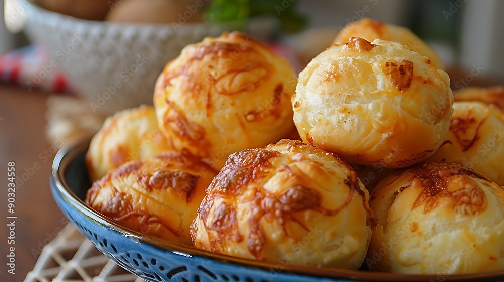 Freshly baked cheese bread rolls arranged in a decorative bowl, showcasing a golden-brown crust and delicious, fluffy texture. Freshly baked cheese bread rolls arranged in a decorative bowl, showcasing a golden-brown crust and delicious, fluffy texture.