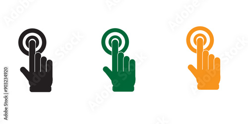 Click with hand cursor. Icon sticker on white background
