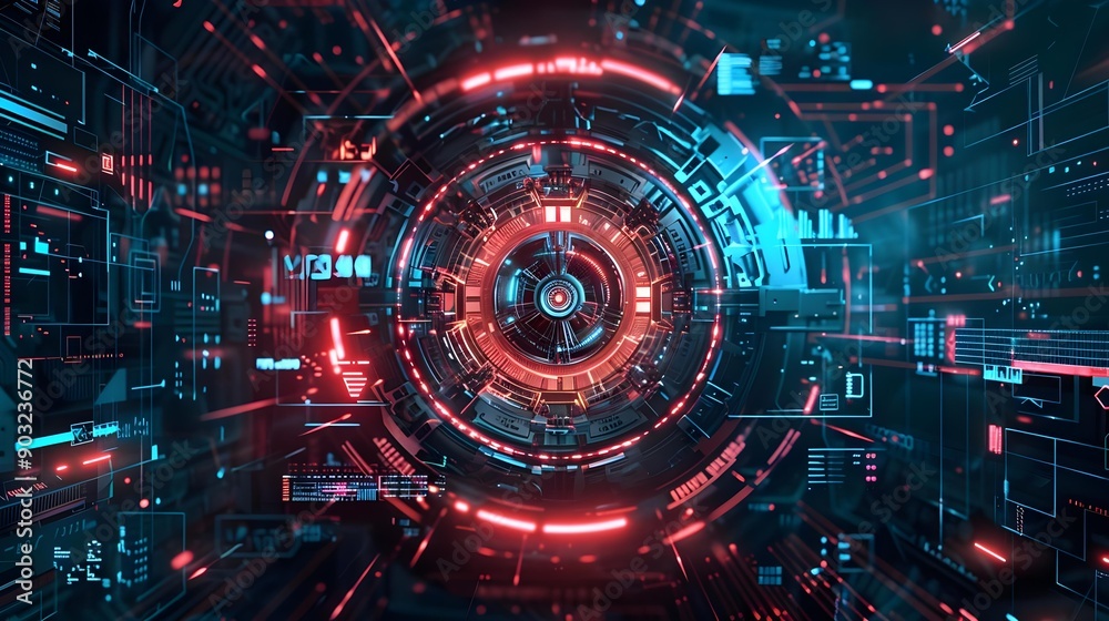 Tech abstract poster template with HUD element