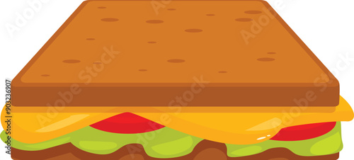 Simple illustration of a toast sandwich with cheese, tomato and lettuce filling
