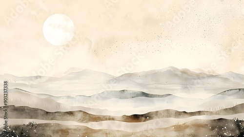 Watercolor neutral minimalist landscape illustration