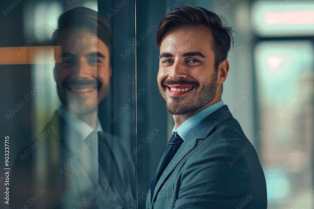 Mid adult businessman looking at camera with smiling and proud expression Mid adult businessman looking at camera with smiling and proud expression