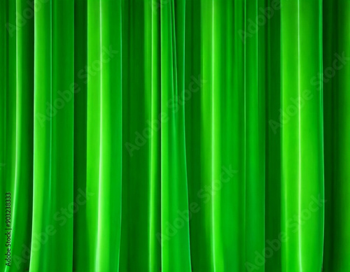 Curtain with soft smooth flowing folds. Deep green color and luxurious texture create a dramatic and elegant atmosphere. Decoration and interior design. Expensive curtain made of rich fabric. AI