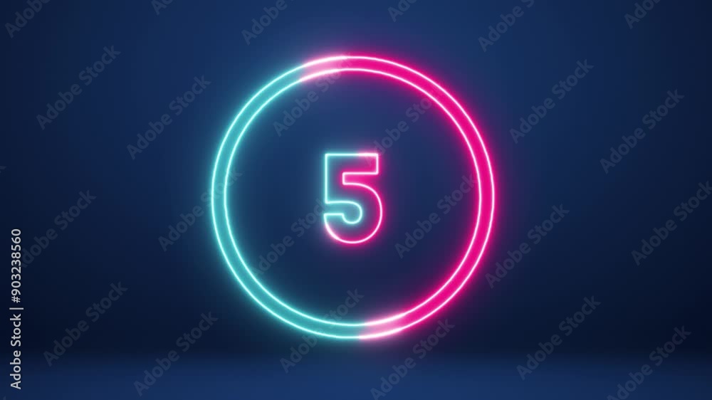 10 seconds countdown timer animation - Neon glowing countdown number. Blue pink neon numbers countdown from ten to zero