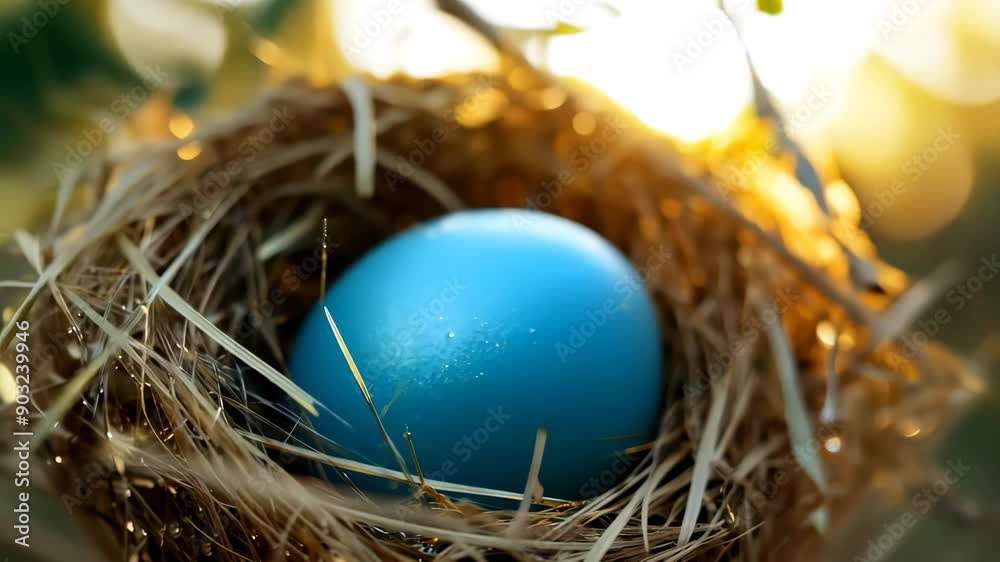 Blue egg in a bird's nest Blue egg in a bird's nest