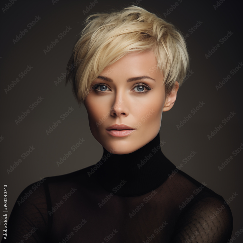 Elegant Blonde Woman with Short Haircut and Intense Gaze Elegant Blonde Woman with Short Haircut and Intense Gaze