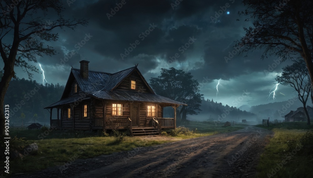 Cozy Cabin in a Stormy Night. Cozy Cabin in a Stormy Night.