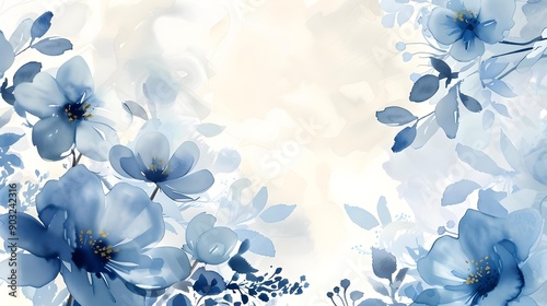 Blue watercolor floral background vector