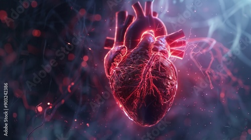 Cardiovascular diagnosis, closeup, digital heart imagery, advanced health analysis