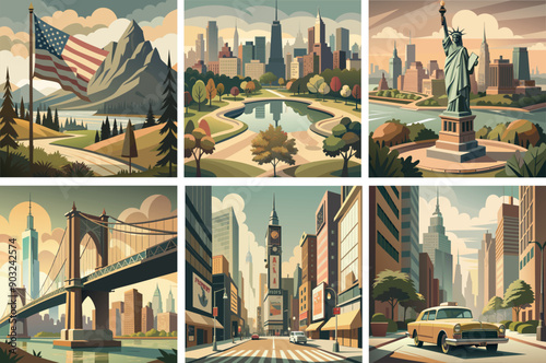 Vector illustration symbolizing traditional usa elements and symbols