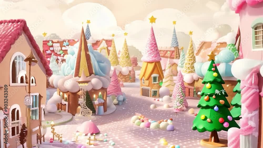 A pink fantasy city made of sugar sweets with lots of towers.