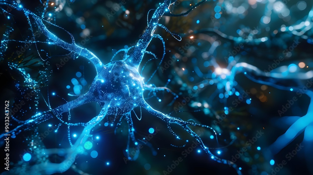 Neuron in Blue Light Photo Rendered Style Neuron in Blue Light Photo Rendered Style