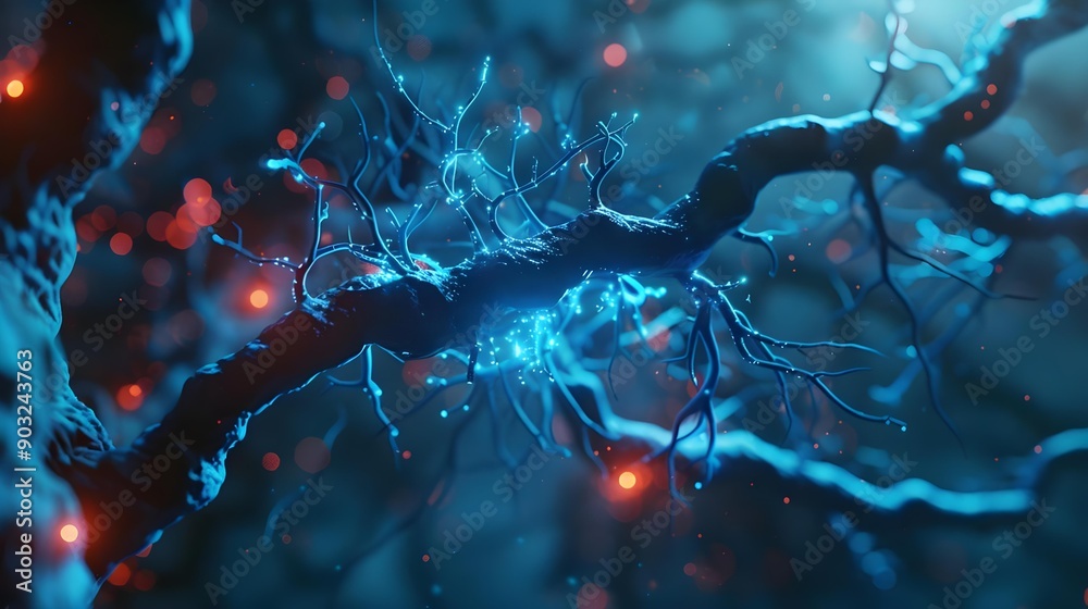 Neuron in Blue Light Photo Rendered Style Neuron in Blue Light Photo Rendered Style