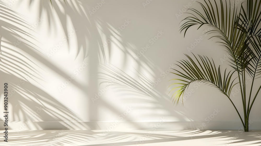 Palm leaf shadows on white wall and cream background Palm leaf shadows on white wall and cream background