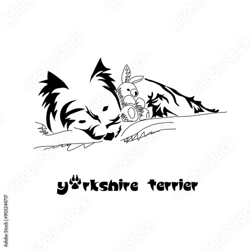 Stylized Yorkshire Terrier. Vector drawing of a small dog. Gestalt animal design
