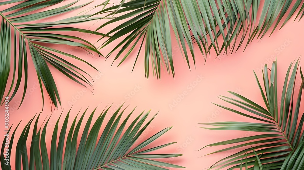 Tropical palm leaves on pastel pink background Tropical palm leaves on pastel pink background