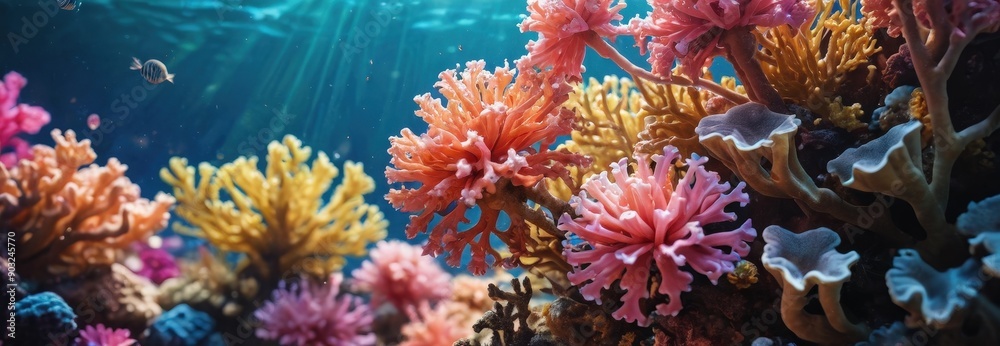 Underwater Coral Reef Scene with Sunbeams