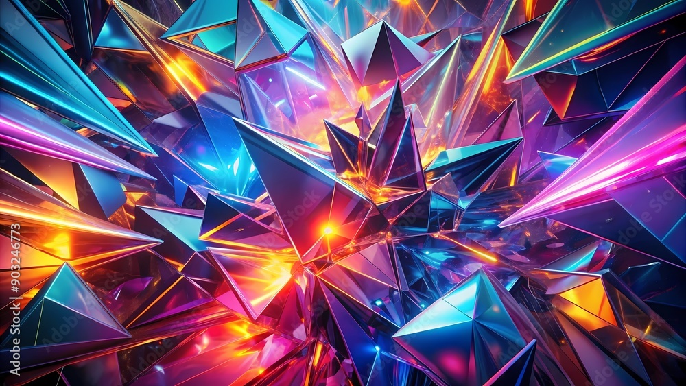 Vibrant Abstract Geometric Neon Glass Shards Digital Art Design Vibrant Abstract Geometric Neon Glass Shards Digital Art Design