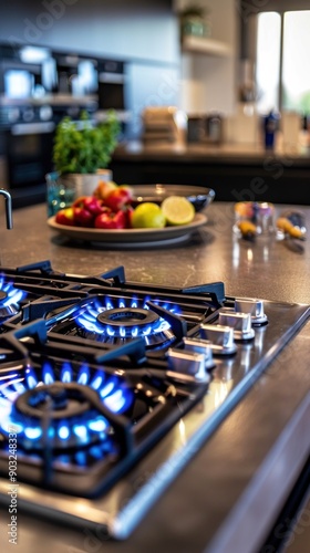 Wallpaper Mural A modern stovetop with blue flames burning on the burners Torontodigital.ca
