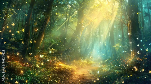 Enchanted Forest: Sunlight & Butterflies in Magical Woodland