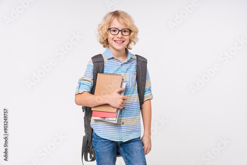 фотографія Cropped portrait of a caucasian smart blond little small preteen boy male child
