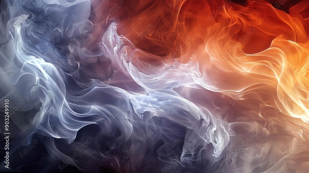 Fototapeta premium Ethereal Smoke Art: Abstract Background in Blue and Orange Hues
