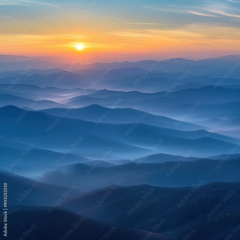 Sunrise Over a Misty Mountain Range Sunrise Over a Misty Mountain Range