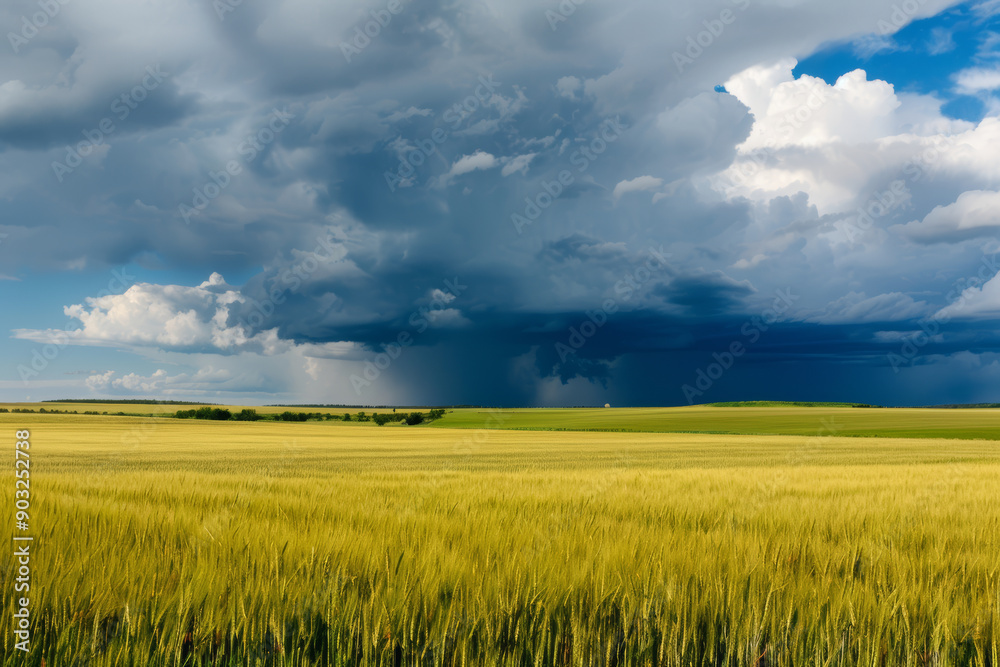 Obraz premium A picturesque field under stormy skies closeup