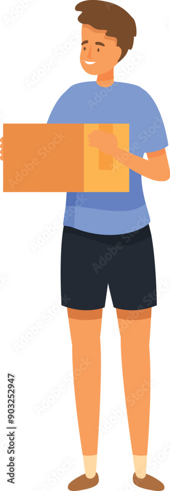Delivery man holding cardboard box smiling delivery boy character delivering parcel