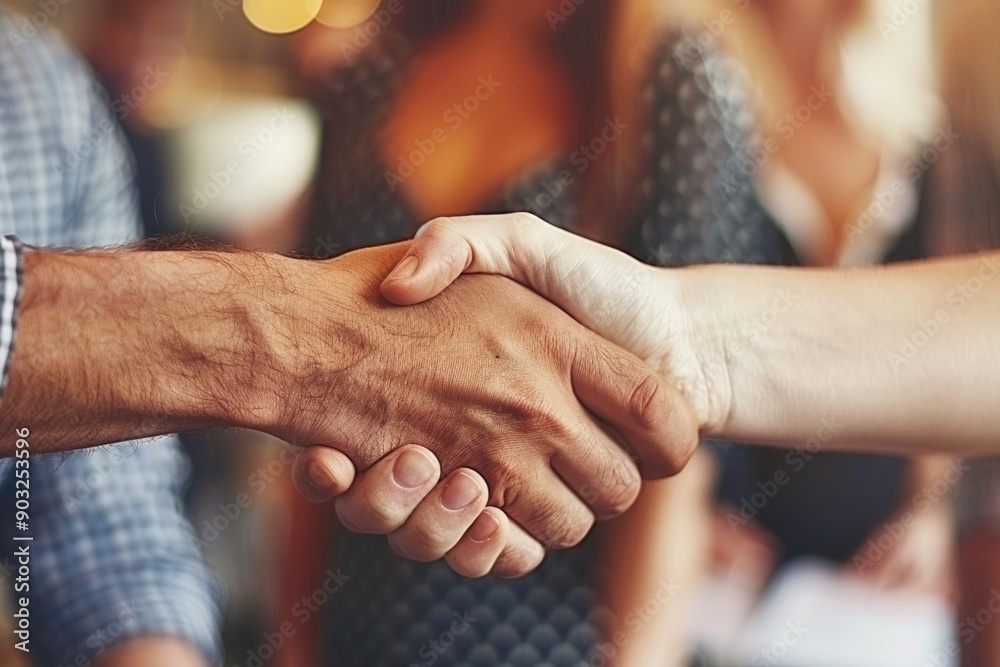 Happy diverse business people shaking hands in office meeting.