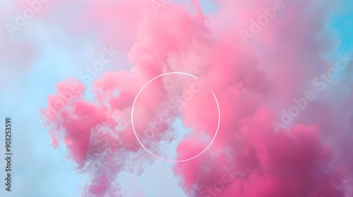 Abstract pink smoke cloud with circle overlay