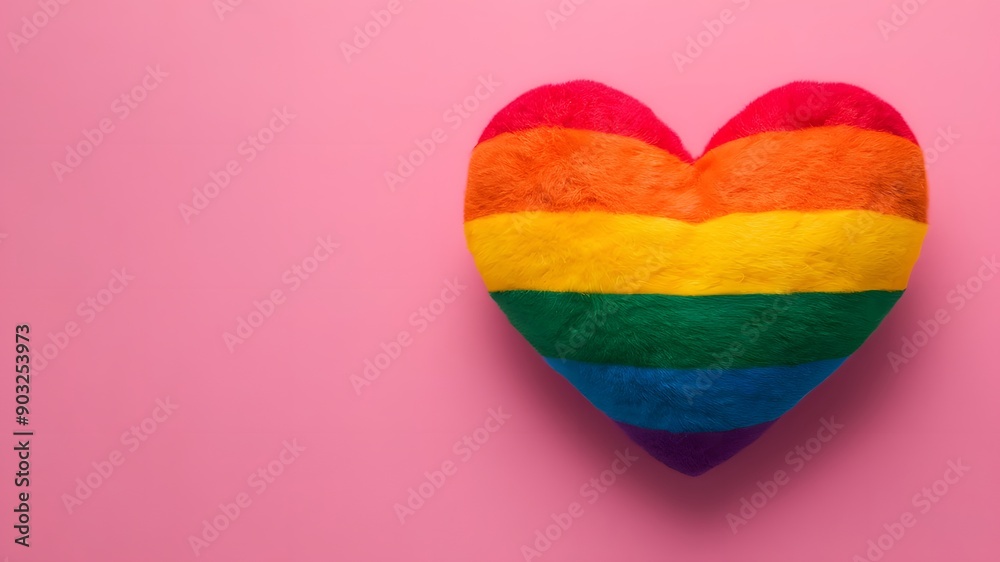 Rainbow plush heart on a pink background Rainbow plush heart on a pink background