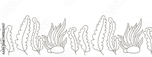 Marine seamless border. Monochrome fairy-tale drawing