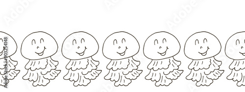 Marine seamless border. Monochrome fairy-tale drawing