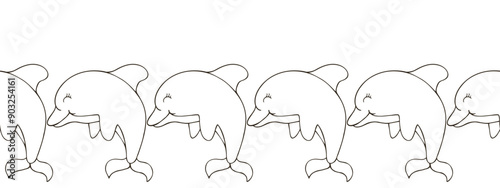 Marine seamless border. Monochrome fairy-tale drawing