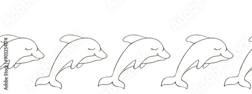 Marine seamless border. Monochrome fairy-tale drawing